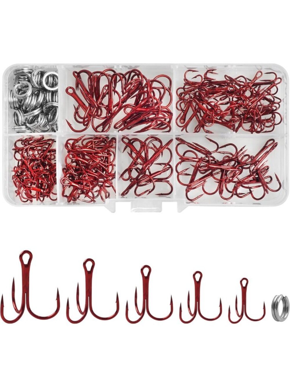 Sharp Treble Hooks Kit for Fishing | High Carbon Steel Replacement Hooks & Rings